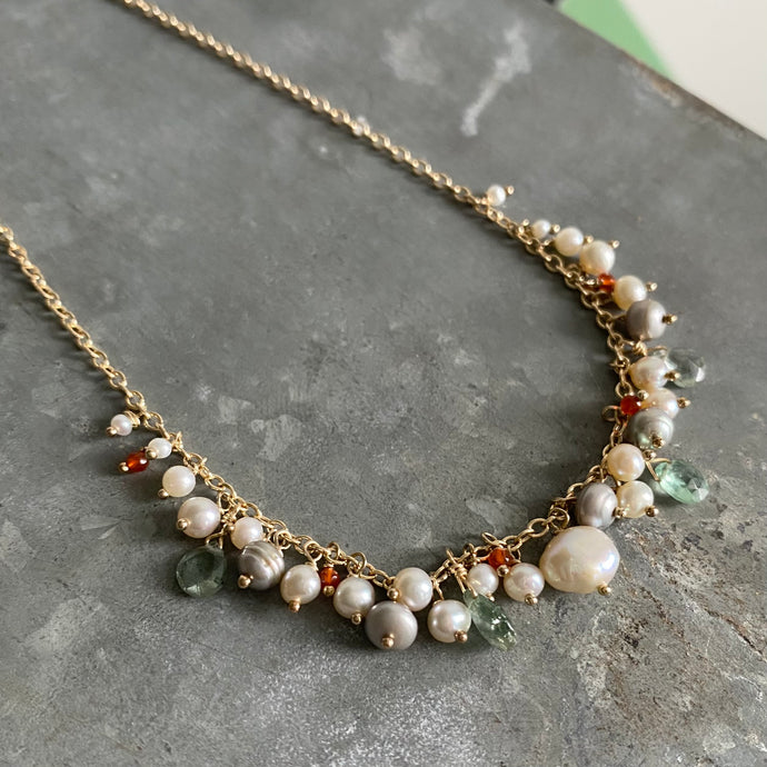 Pearl, Tourmaline, + Carnelian